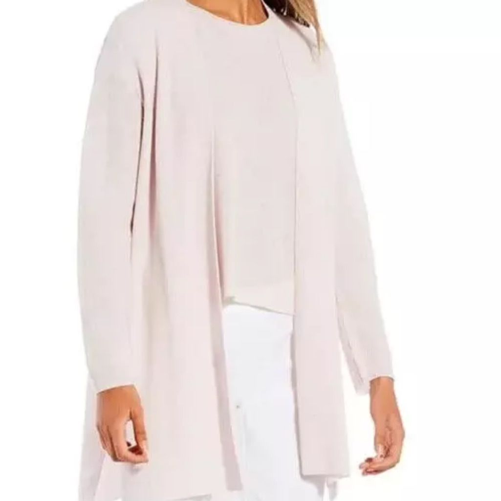 Eileen Fisher Extra Fine Merino Wool Crepe Long Cardigan In Crisp Pink-Size Xxs